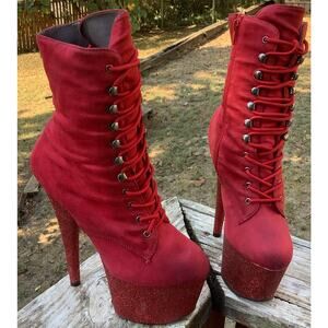 Pleaser Red Glitter Platform Stiletto Heels 7" Heel 3" Platform Costume 6.5 / 7